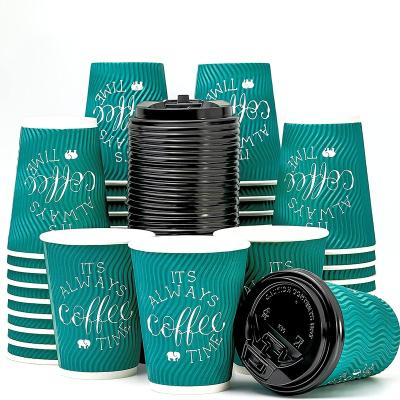 China Wholesale Disposable Customized 8-16oz Insulated Printed Corrugated Wall Coffee Ripple Wallpaper Cups for sale