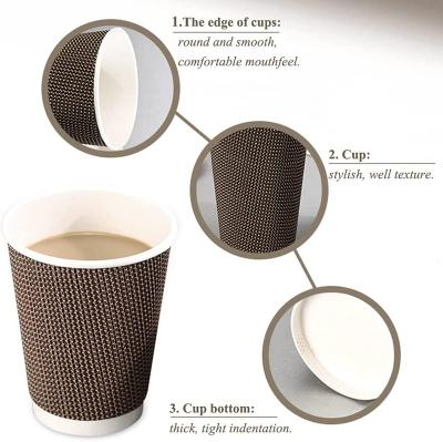 China Wholesale Disposable High End Custom Ripple Logo Printing Corrugated Wall Coffee Cups for sale