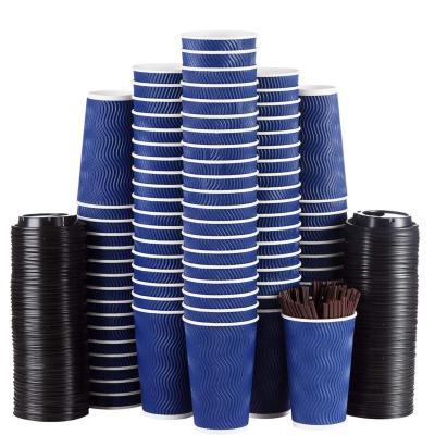 China Recyclable Ripple Insulated Wall Disposable To Go Wrinkled Paper Coffee Cups Sleeve Hot Drink Cups With Lids for sale