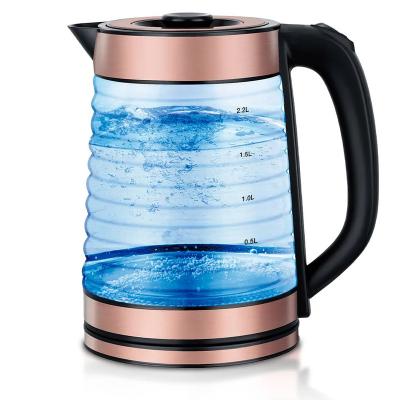 China 360 Degree Rotation Base High Quality Borosilicate Glass Electric Kettle 2 Liter Tea Maker Water Kettle Cordless Water Heater With LED Light for sale