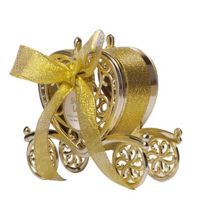 China Recyclable Gold Plexi Carriage Ribbon Favors Container Gold Princess Carriage Favor Box With Ribbon Tag for sale