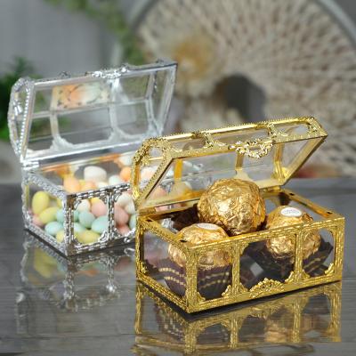 China Recyclable Plastic Treasure Trunk Container Almond Transparent Candy Box In The Form Of Treasure Trunk 9cm for sale