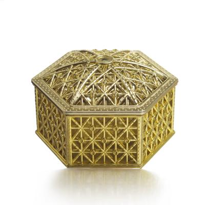 China Recyclable Hexagon Sherazade Dragee Container Plastic Dragee Pointed Plastic Box Sherazade Gold Sliver for sale