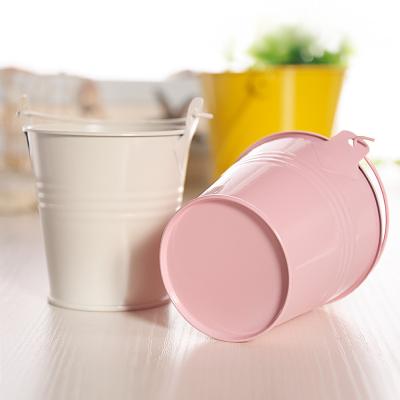 China 2.4 Inch Recyclable Mini Pail Tinplate Metallic Tin Containers Metal Buckets with Handles Gifts Candy Candles Plant Votive Decor for sale