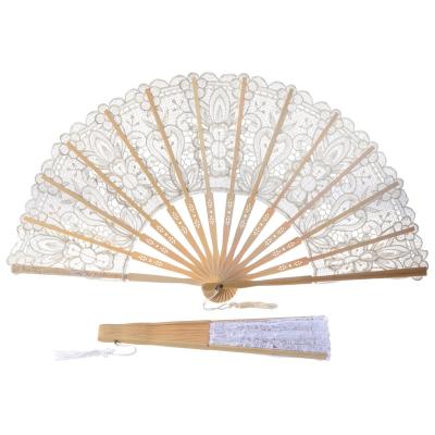 China Handwork Retro China Decoration Folding Cavity Lace Chinese Style Fan Bamboo and Lace Hand Silk Folding Fan for sale