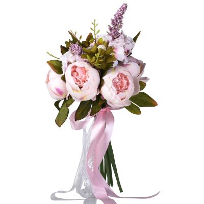 China Handmade Romantic Silk Bouquet Wedding Unique Romantic Artificial Flower Bouquet Flower With Pearl Bride Bridesmaids Backdrop Centerpiece for sale