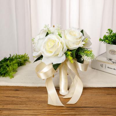 China Bridal Shower Centerpiece Ceremony Anniversary Church Rose Flowers Silk Wedding Bouquet Unique Artificial Romantic Bride Bridesmaids for sale