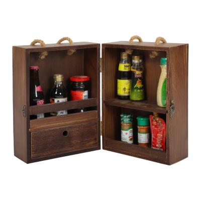 China Luyuan Easy Carry Portable Box You Can Put Bottle Walnut Color Storage Cabinet Beech Wood Seasoning Box Newly For Camping/Travel/Holiday à venda