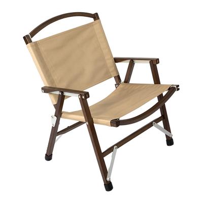 Κίνα Luyuan Fabric Kermit Walnut Color Beech Wooden Lightweight Khaki Chair for Camping Easy to Carry Foldable and Detachable Chair προς πώληση