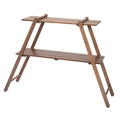 China Luyuan Double Shelf Beech Walnut Easy Carry Shelf For Placing Items Easy To Carry Easy To Fold Outdoor Seats Shelf For Camping à venda