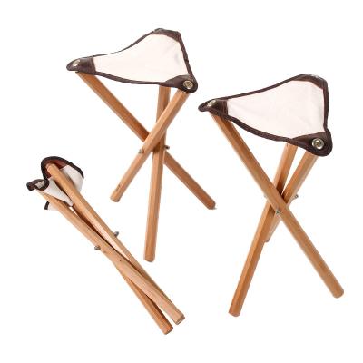 China Fishing Wooden Portable Chair Small Camping Folding Chair Easy Carry Triangular Stool With 3 Legs for sale