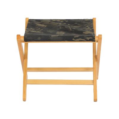 China Luyuan Furniture Camouflage Beech Color Fabric Outdoor Natural Wood Stool Folding Camping Portable Fishing Stool Easy Carry à venda