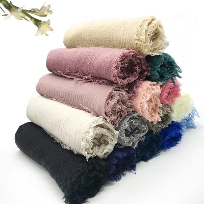 China Multifunctional Fashion Customized Hijab Viscous Scarf Solid Color Voile Cotton Crepe Cheap Wholesale Price 90*180cm for sale