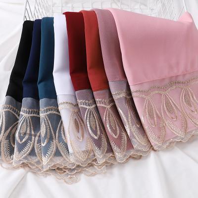 China Multifunctional Ladies New Lotus Lace Decoration Pearl Chiffon Headband Scarf Hijab Wholesale for sale