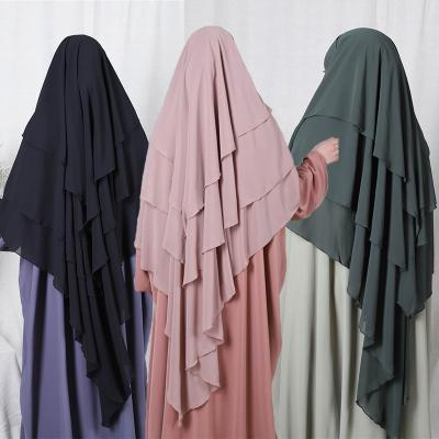 China 2022 European and American style new Muslim women's basic shawl Dubai hijab 3 layer women's chiffon hijab long for sale