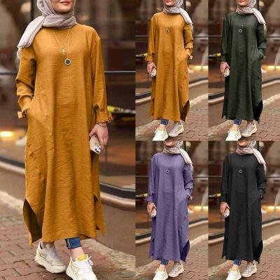 China Muslim round neck tunic TRANSLUCENT simple style long sleeve tops ladies tops blouse islamic clothing for muslimah malaysia modest blouse for sale