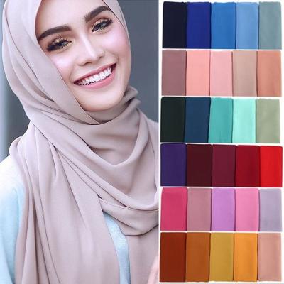 China Muslima Muslima Solid Color Pearl Chiffon Bubble Scarf Long Prayer Shawl Scarf Ladies Scarf Hijab Wholesale for sale