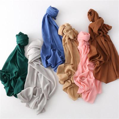 China Wholesale Multifunctional Pearl Muslim Chiffon 110*110cm Solid Color Malay Women's Square Scarf for sale