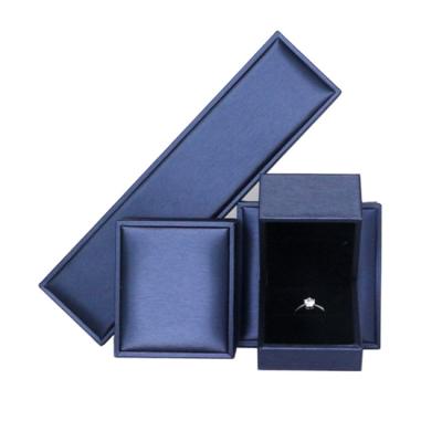 China Wholesale Custom PU Ring Boxes Blue Leather Jewelry Box Recyclable For Jewelry Packaging for sale