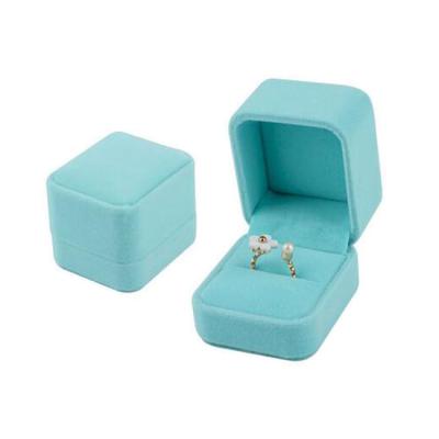 China Recyclable Wholesale Blue Square Jewelry Wedding Velvet Ring Box With Logo for sale