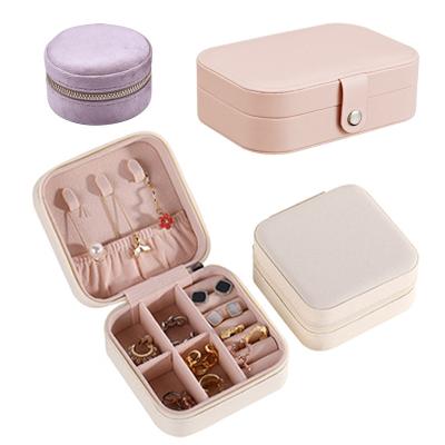 China Simple Jewelery Storge Box Women PU Necklace Ring Organizer Portable Jewelery Case Packaging Gift Boxes Small Travel Earring Jewelry Box for sale