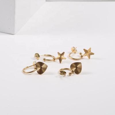 China Europe Lady Popular Stainless Steel 18k Gold Plating FASHIONABLE Star Charm Heart Dangling Earrings for sale