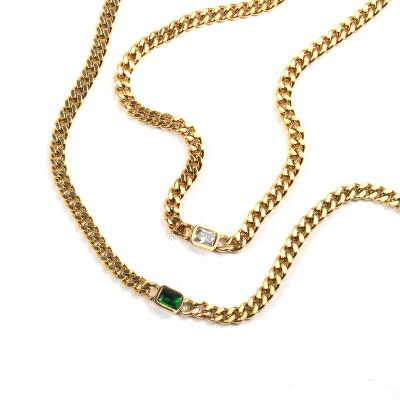 China BOHEMIA Statistical Style Women Adjust Clear Emerald Green Zirconia Setting Stainless Steel Choker Necklace Bracelet Anklet Chain Jewelry Set for sale