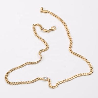 China INS Style Women Jewelry Set 6mm Restriction Link Chain Flat Zirconia Setting Stainless Steel Necklace Anklet for sale