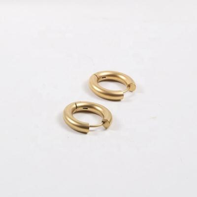 China FASHIONABLE Delicacy 20mm Matte Stainless Steel 18k Gold Plating Huggie Circle Earrings Women Jewelry for sale