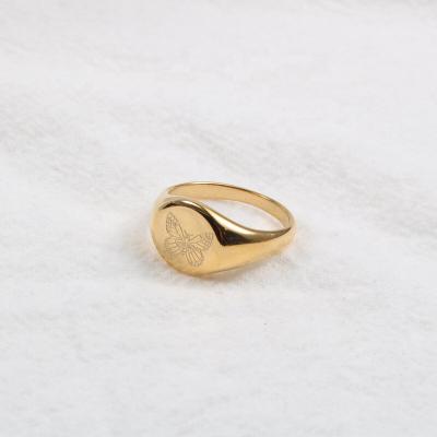 China TRENDY Simple Women Jewelry Stainless Steel Butterfly Seal Ring 18k Gold Plating for sale