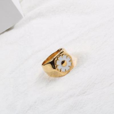 China Hiphop Chuky HipHop Girl Stainless Steel Enamel Resin Flower Punk White Seal Ring for sale