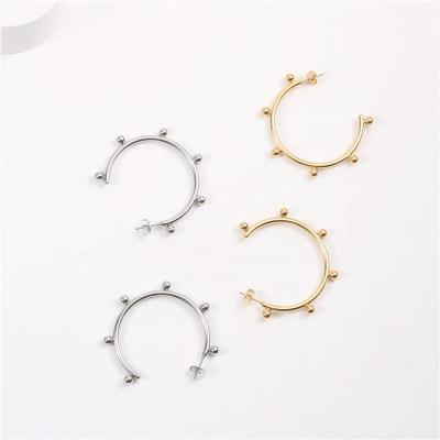 China TRENDY Big 45mm 18k Gold Silver Plated Stainless Steel Ball Point C Shape Stub Cuff Hoop Earrings for sale