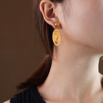 China FASHIONABLE Geometric Face Stub Art Women Stainless Steel Girl Pendant Earrings for sale