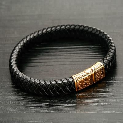 China Newest Fashion 316L Stainless Steel Magnetic Clasp Bracelets Mens Woven Leather Bracelet for sale