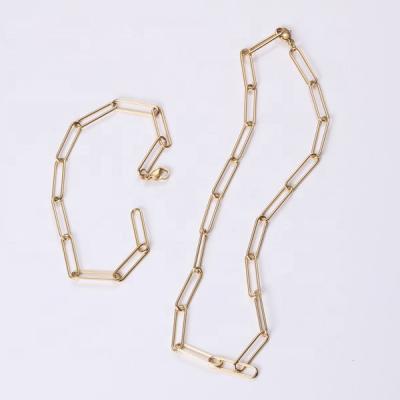 China Hot Sale BOHEMIA Stainless Steel 18K Gold Plating Link Chain Bracelet and Necklace Set for sale