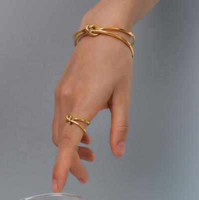 China BOHEMIA Women Jewelry Stainless Steel Punk Knot Rings and Bangle Bracelet Set for sale