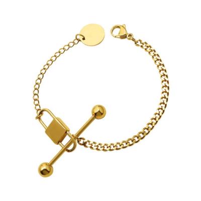 China FASHIONABLE High Quality Women Stainless Steel Cuba Ball Shape Lock Charm Bar Chain Necklace And Bracelet Set for sale