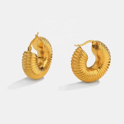 China 2022 New FASHIONABLE Vintage Style 18k Gold Plated Twisted Stainless Steel Chunky Hoop Earrings For Women Smooth Earring for sale