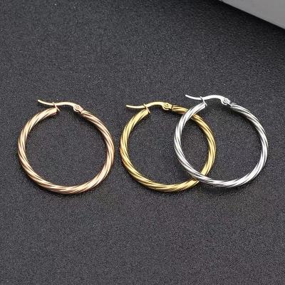 China TRENDY Large Round Hoop Earrings Gold Twist Around Huggie Earring Stainless Steel Jewelry For Women Gift for sale