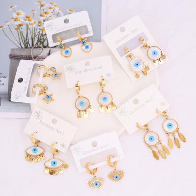 China 2022 New Turkey FASHION Personalized Blue Eyes Earring Geometric Gold Plated Stainless Steel Earrings Shape Jewelry for sale