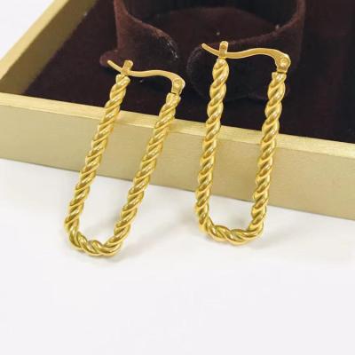 China TRENDY INS Earring 18K Gold 316L Stainless Steel Rectangle Twisted Titanium Steel NO--tarnished Lady Earring Statement Geometric Studs for sale