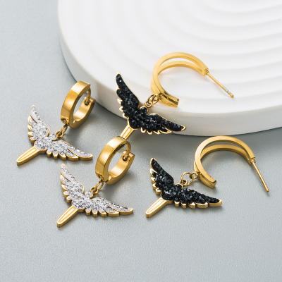 China TRENDY 18k Gold Plated Delicate Stainless Steel Women Ladies Girls Angel Wings Hoop Earrings For Color Style Minimalist Fashion Jewelry for sale