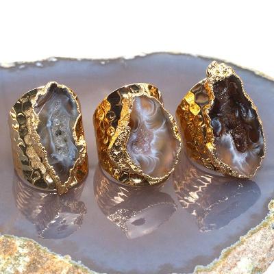 China Ring Slice Goldtone plated freeform Druzy Handmade Electroplated casual/sporty agates from Brazil natural stone style for sale