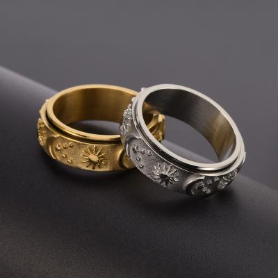 China Romantic Stainless Steel Men Design Ring Moon Sun Creative Rotation Style Non-tarnish Strength Ring for sale