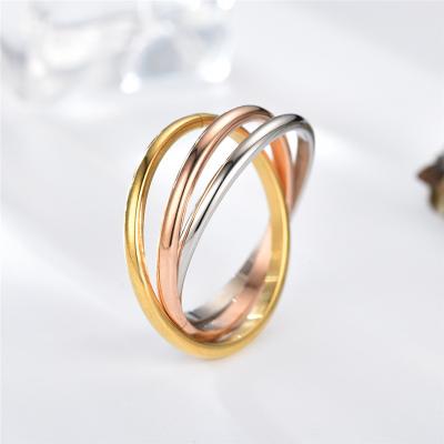 China 3 Circle Stainless Steel Couples Rings Casual/Sporty Tricolor Plating Unique Creative Geometric Rings for sale