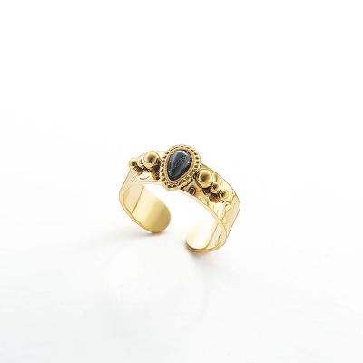 China TRENDY French Style Vintage Stainless Steel Women Rings With Gemstone 14K Color Plating Creative Design for sale