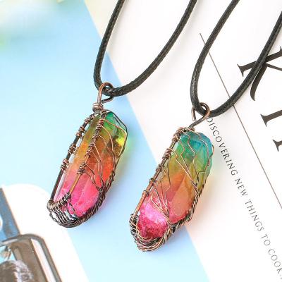 China Irregular Shape Religious Creative Pendant Necklace Quartz Color Copper Wire Antique Brass Color With Chain for sale