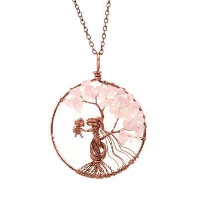 China CLASSIC Original Handmade Necklace With Chip Stone Bronze Color Copper Wire Pendant Charms Creative Design Jewelry for sale