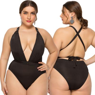 China Plus Size Anti-UV V One-piece Bathing Suit Solid Color Deep One Piece Bikini For Sale for sale