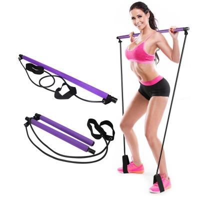 China Portable Yoga Message Exercise Wholesale 2 Section Yoga Pilates Rods Bar Kit With Resistance Bands Exercise Stick for sale